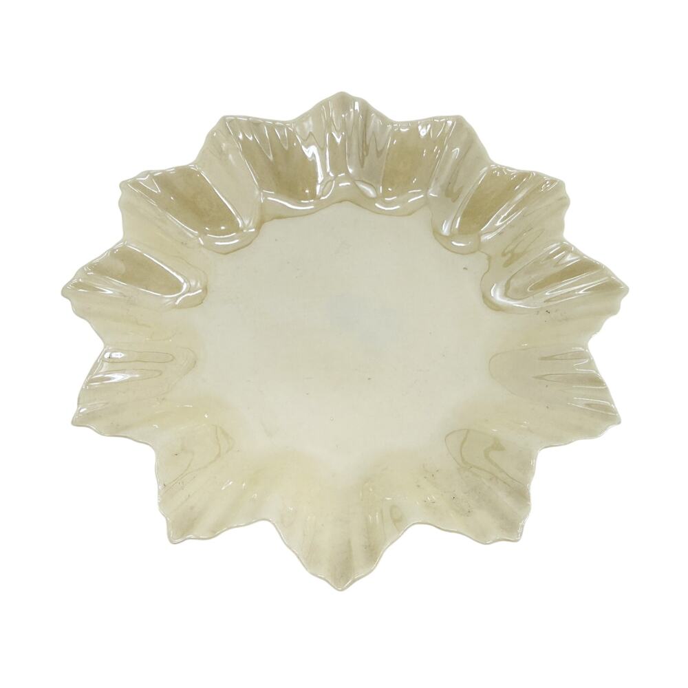 vintage Belleek Pottery yellow 6" Leaf star Plate trinket candy dish Ireland